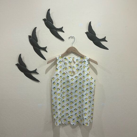 Maison Jules Lemon Print Sleeveless Blouse with Scalloped Hem - S - Picture 10 of 11